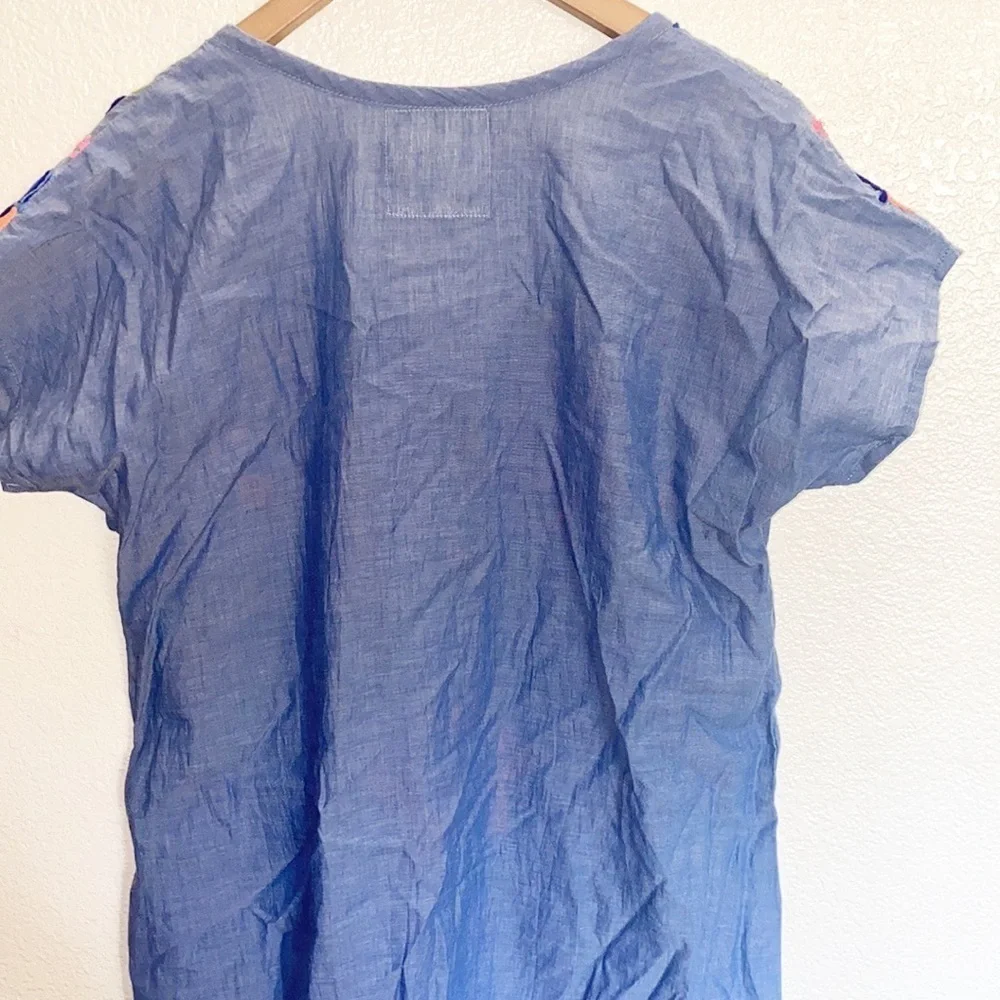 Lulalife Cotton Blue Colorful Embroidered Mini Short Sleeve Summer Dress - Picture 9 of 11
